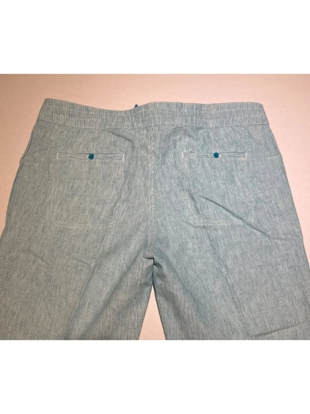 Freedom Trail by Kyodan womens L blue stripe linen cotton pants flat front mid